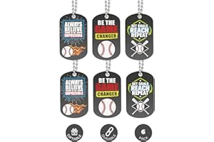 Inkstone Baseball Necklace (6 Pack) – Dog Tag Necklace for Men, Stylish Baseball Accessories & Mens Jewelry – Perfect Boyfriend Gifts & Sports Party Favors