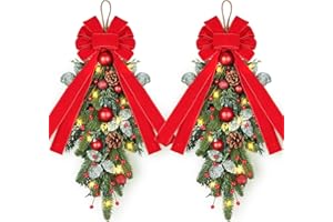 YLOLUL 2 PCS 24" Artificial Christmas Teardrop Swag Norfolk Pine Teardrop Door Swag Xmas Cedar Swags Wreath with Berry Pinecone for Front Door Winter Cabinet Mantle Fireplace Wall Indoor Outdoor Home Decor