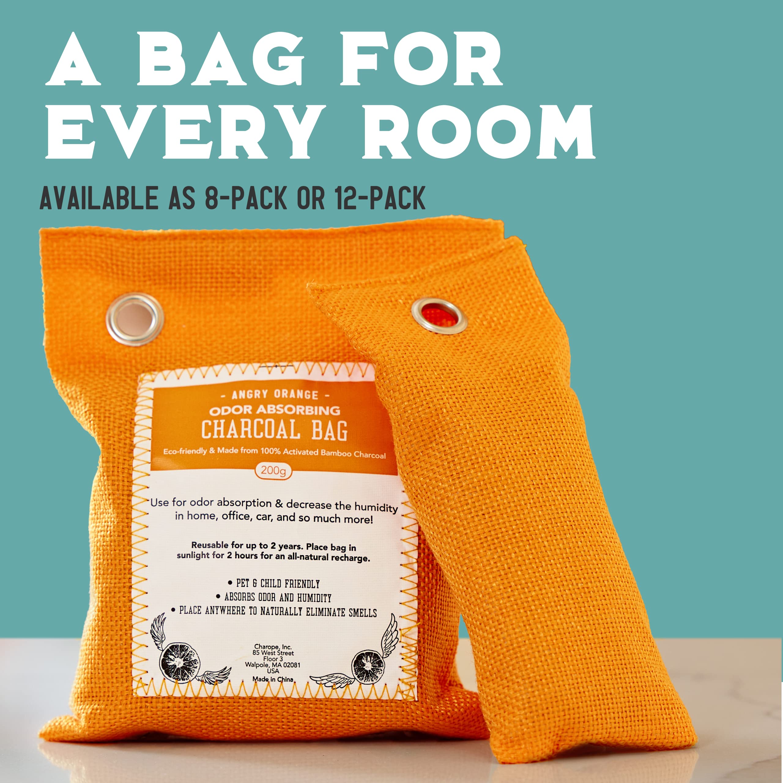 Angry Orange Charcoal Bags Odor Absorber - 12 Pack - Charcoal Air Purifying & Odor Eliminator Bags - Deodorizers for Home, Care, & Closet