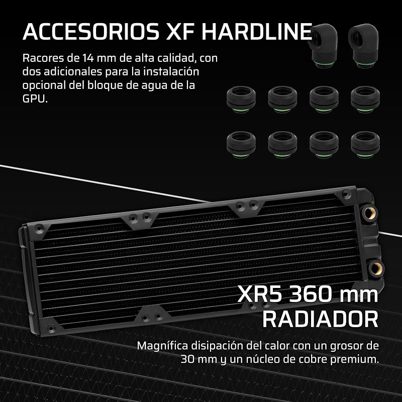 Kit de Arrefecimento Personalizado iCUE Link XH505i RX360 RGB – Bloco de Arrefecimento Líquido XC7 Elite, Bomba e Depósito XD6 Elite, 3 RX120 RGB, Radiador XR5 de 360mm, Centro de Sistema - Preto
