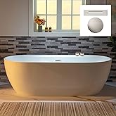 WOODBRIDGE 72" Acrylic Freestanding Bathtub Contemporary Soaking White Tub with Brushed Nickel Overflow and Drain,B0059BN