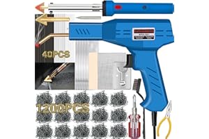 Wrdlosy 220W Plastic Welder, 1200PCS Staples 40PCS Rods Plastic Welding Kit, 5 in 1 Welding Tips Tape Sandpaper Wire Mesh Stand Metal Brush Screwdriver Plastic Welder Kit Bumper Repair Kit (Blue)