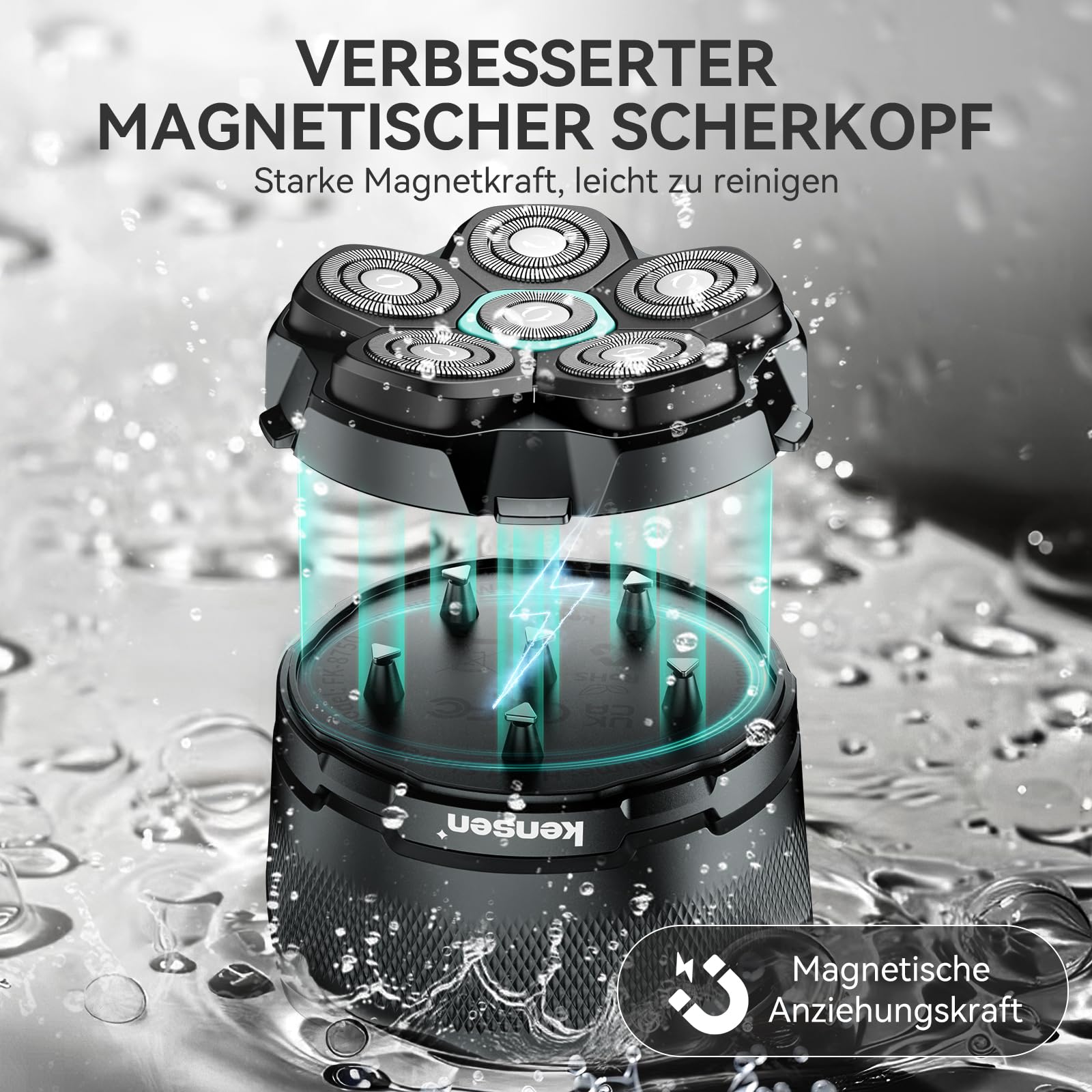 Glatzen Rasierer Herren, kensen Kopfrasierer Glatze Wasserdicht Kopf Rasierer Herren Wiederaufladbar Typ-c Head Shaver Men Magnetische Leicht zu Reinigen Akkulaufzeit 160 Mins 4