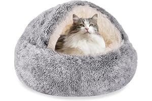 HYQ Small Dog Bed with Cover Cave, Cat Beds for Indoor Cats Washable, Cozy Cat Cave Bed, Round Puppy Bed with Hooded Cover, Dog Beds for Small Dogs with Anti-Slip Bottom (Grey, 20×20 Inch)