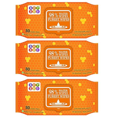 BeyBee Water Base Baby Wipes for Sensitive Skin (3 Pack 240 Water Wet Tissue for Baby Combo