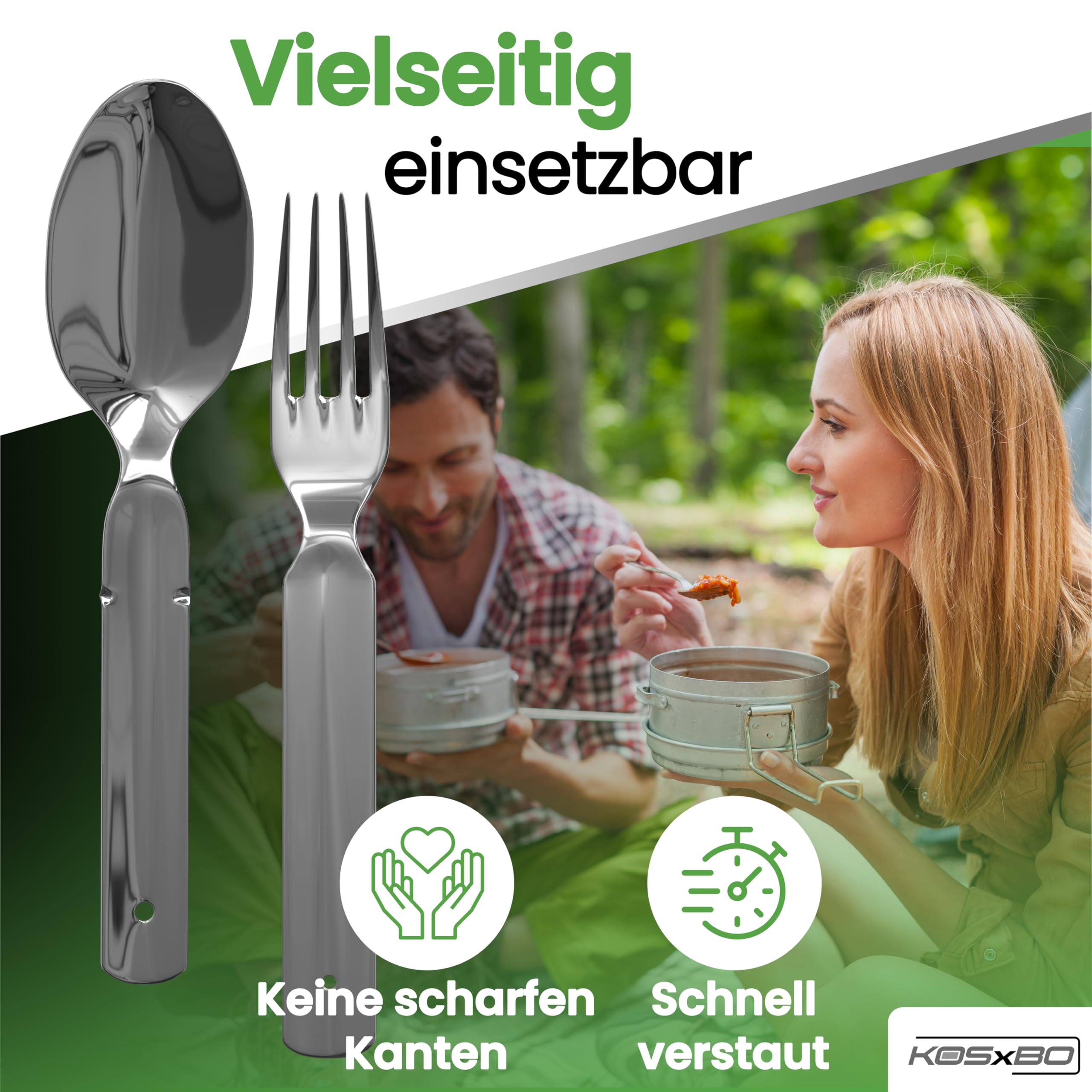 BUNDESWEHR EDELSTAHL BESTECK CAMPINGBESTECK 4-TEILIG CAMPING BESTECKSET ALS ESSBESTECK FESTIVAL OUTDOOR BESTECK 6