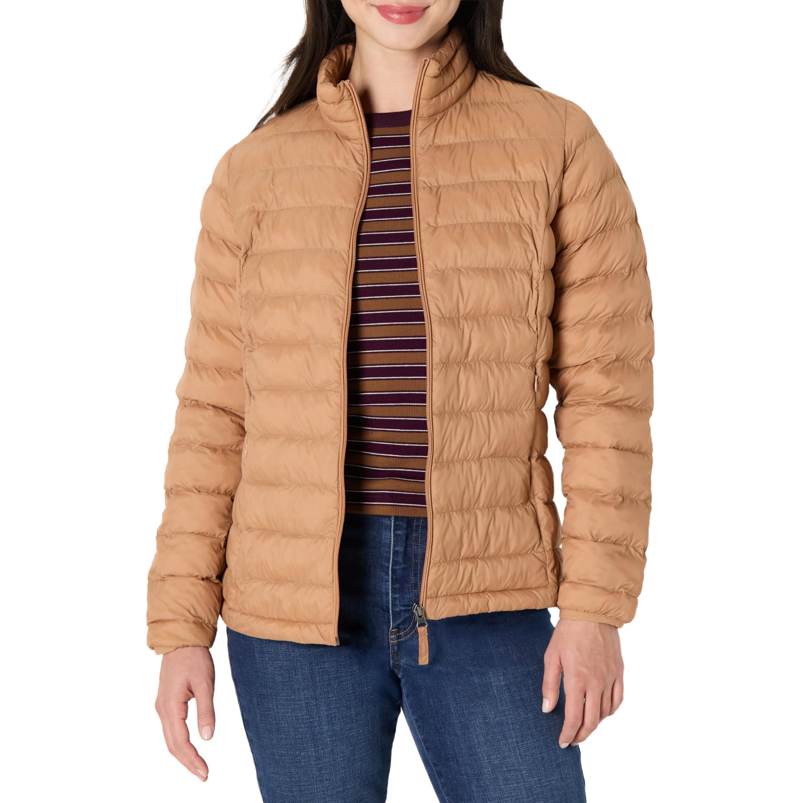 Amazon Essentials Women's Lightweight Long-Sleeve Water-Resistant Packable Puffer Jacket (Available in Plus Size), Light Brown, Small Image