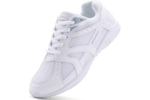 BAXINIER Youth Girls White Cheerleading Dancing Shoes Athletic Training Tennis Walking Breathable Competition Cheer Sneakers