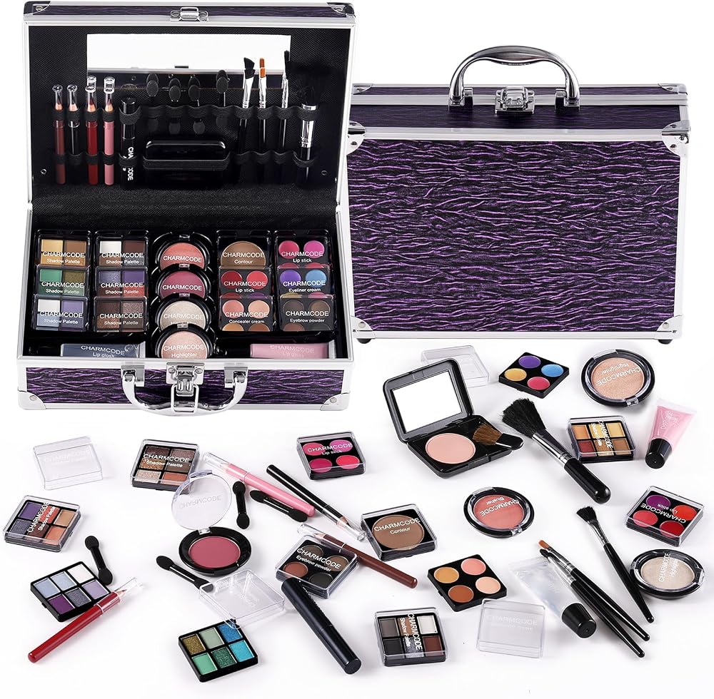 Makeup Kit for Teen Girls & Women Full Kit, Beauty Train Case with Starter Cosmetic Set, Make Up Valentine Gift Box with Eyes