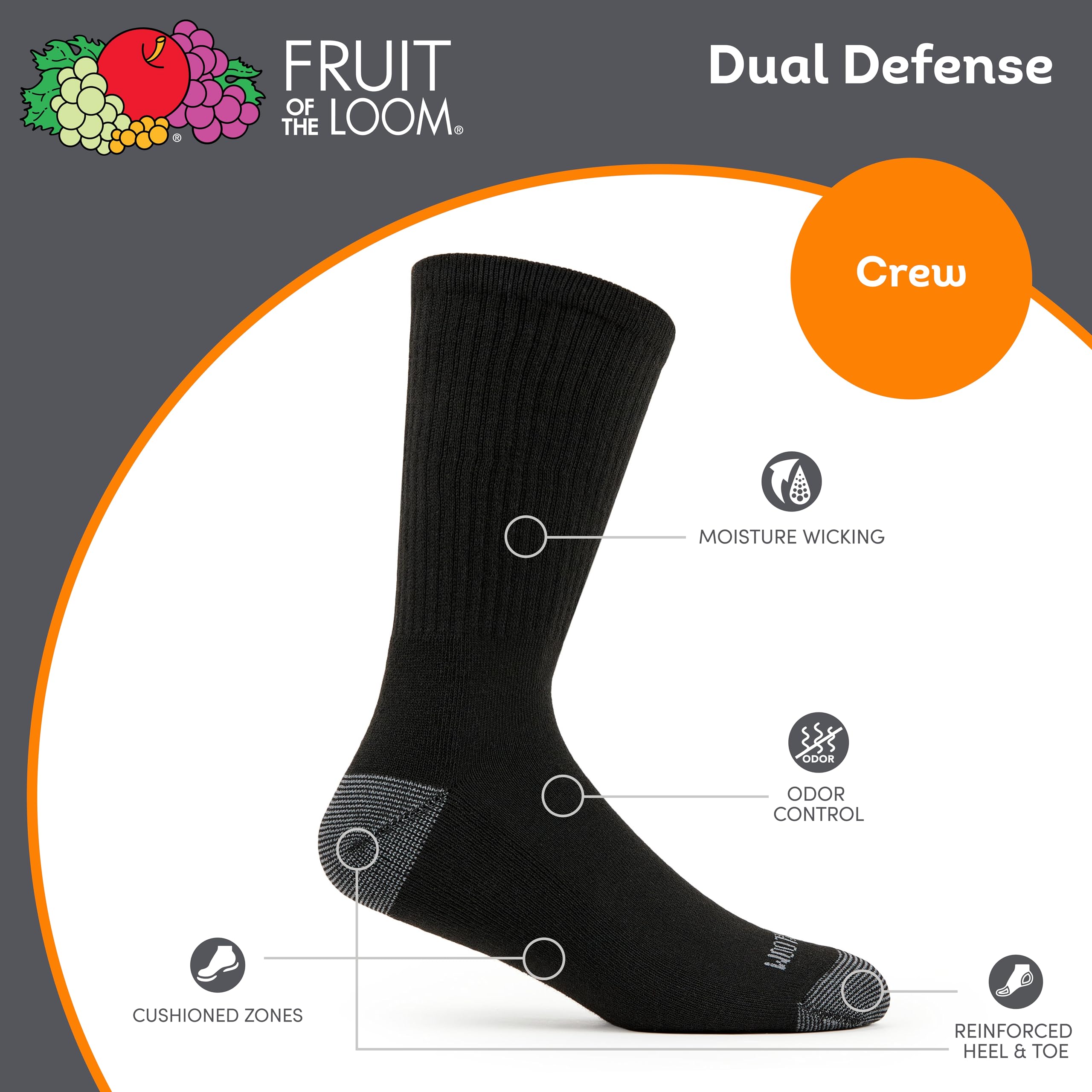 Fruit of the Loom Men's Workgear Durable Crew Socks with Arch Support
