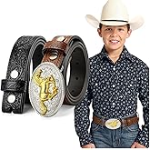 JKEEMI Kids Cowboy Cowgirl Belt, Western Genuine Embossed Leather Belt Bull Horse Eagle Buckle for Gift Daily Costumes