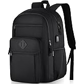 ZUBOND Unisex Black Backpack for School, Lightweight Boys Girls Backpack with USB Port Fits 15.6 Inch Notebook, Water Bottle Pocket - Ideal for Teens, College Students, Adults