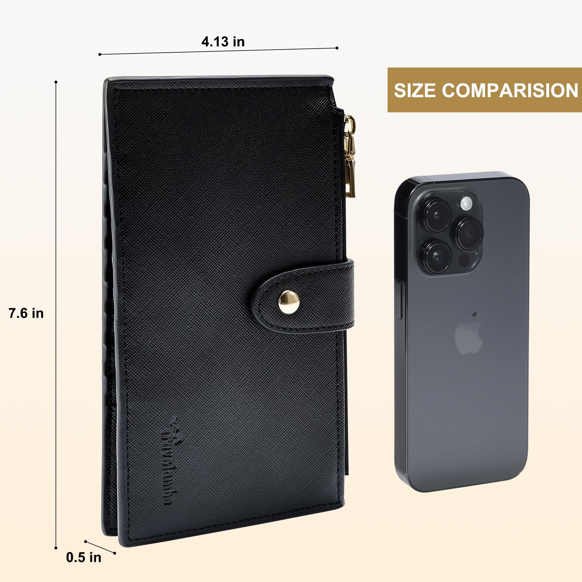 Travelambo RFID Wallet Women Large Size Bifold Multi Card Wallet Case with Zipper Pocke Credit Card Holder for Women