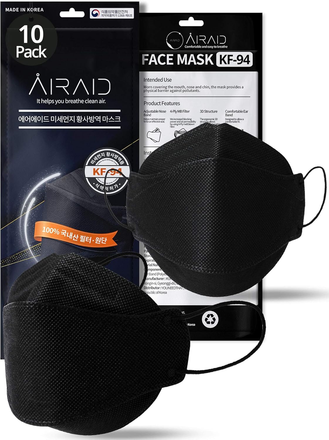 (10 Pack) AIRAID KF94 Mask Made in Korea with 4 Ply Layer