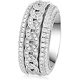 WORFAJEW Iced Out Rings for Men, 24MM Large Simulated Diamond Mens Wedding Band 14K White Gold Plated Full 5A CZ Hip Hop Ring Chunky Bling Cluster Men's Pinky Rings Rapper Jewelry Gift 7-10US