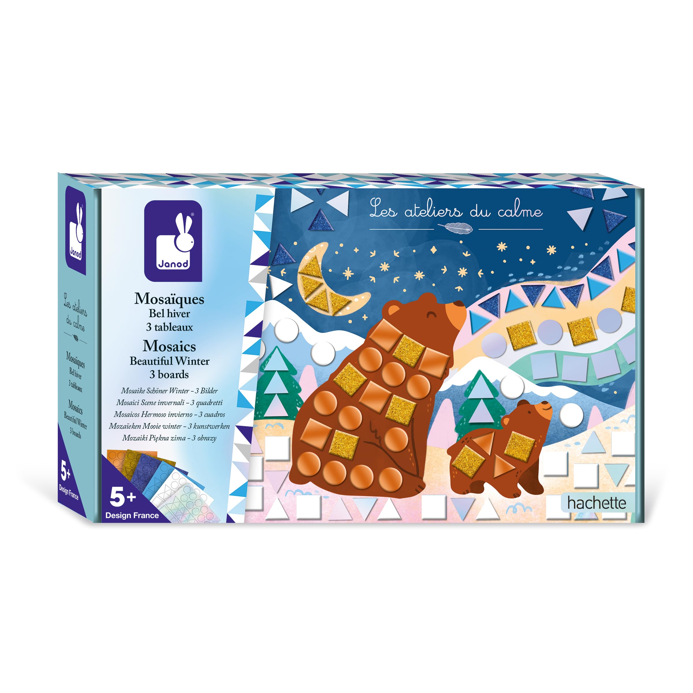 Janod - Set Foam Mosaics - Winter Theme - Les Ateliers du Calme - 3 Paintings - Children's Creative Leisure Kit - Fine Motor Skills and Concentration - From 5 years - J09151