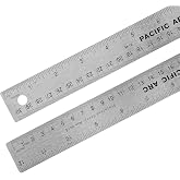 Pacific Arc Stainless Steel 12 Inch Metal Ruler Non-Slip Cork Back, with Inch and Metric Graduations