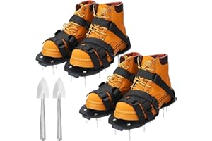 ShinyMatch 2 Pairs Lawn Aerator Shoes Pre Assembled Grass Aeration Shoes for Lawn Aerator Lawn Tool Stainless Steel Shovel with Loop Strap for Men Women Garden Yard Lawn Patio Soil Seed Spreader
