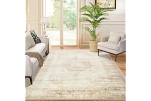 AOYAOMI Vintage Living Room Area Rug - 5x7 Large Machine Washable Boho Moroccan Distressed Farmhouse Rugs for Bedroom - Soft Non-Slip Indoor Floor Accent Rugs for Office Dining Room (Beige, 5' x 7')