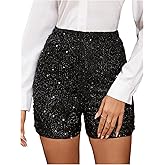 SweatyRocks Women's Sequin Mini Shorts High Waisted Zipper Up Skinny Glitter Party Shorts
