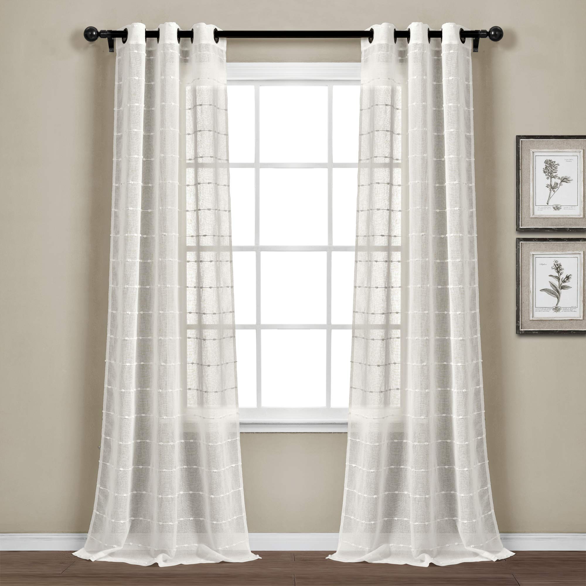 Lush Decor Farmhouse Textured Grommet Sheer Window Curtain Panel Pair, 38" W x 95" L, White — image 1