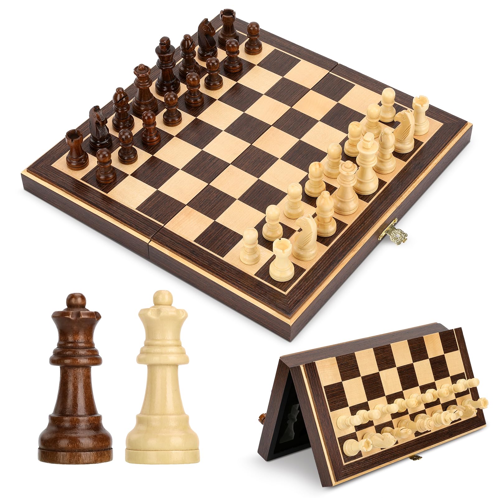 Peradix Chess Set | Wooden Magnetic Chess Board | 2 Extra Queen | 30x30cm Folding Chessboard for Storage | Toys & Games for Adults and Kids Educational Toy Sets — image 1