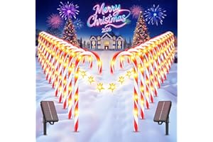 WdtPro 24-Pack Upgraded Solar Christmas Candy Cane Lights, Solar Pathway Lights Waterproof, Christmas Decorations Outdoor with 10 Modes and Bright 144 LED for Yard Garden Lawn Patio Party Decor