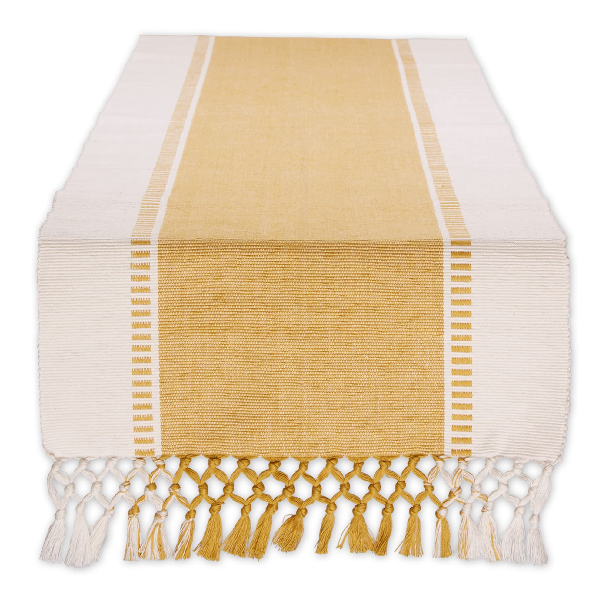 DII Dobby Stripe Woven Table Runner, 13x72, Honey Gold