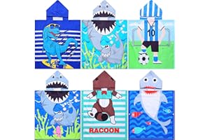 Vabean 6 Pcs Kids Hooded Towel Quick Dry Kids Toddler Towels with Hooded Kids Bath Towels Wrap 1-7 Years Microfiber Swim Cover Ups Soft Pool Poncho Blanket Girls Boys(Shark, 47 x 24 Inch)