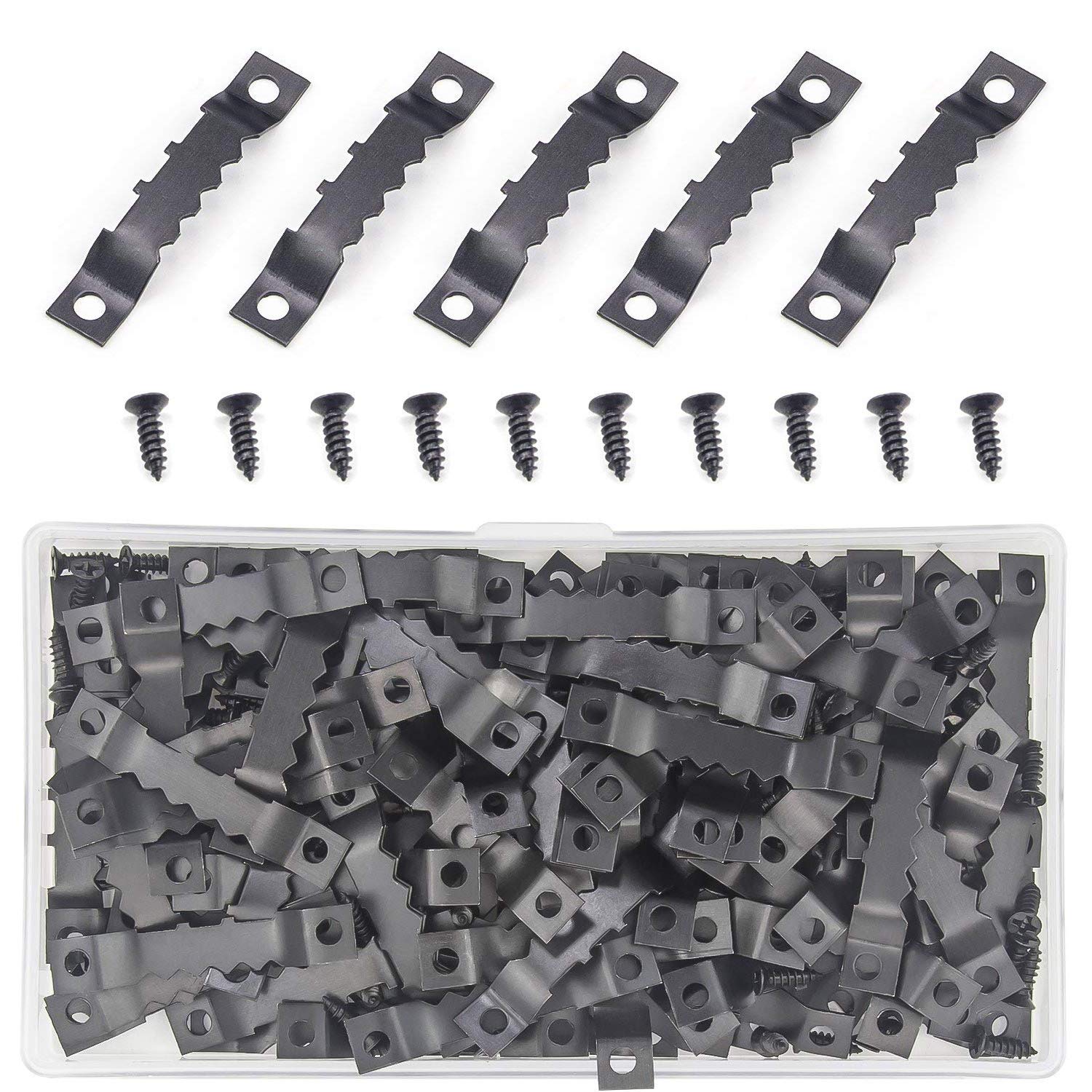 Sutemribor 128 Pcs Sawtooth Picture Frame Hanging Hangers Double Hole with Screws, for Home Decoration Creative Picture Frame Hanging (Black)