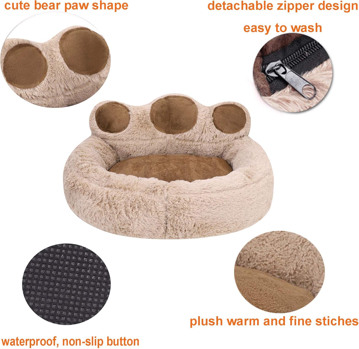 IBLUELOVER Soft Plush Cat Bed Round Warm Cuddler Kennel Cat Snuggle Nest Bed Bear Paw Cute Pet Sofa Lounger Cushion for Small Medium Cat Puppy Dog within 4kg - Image 3