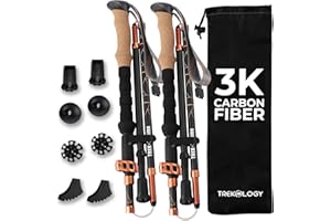 Trekology Trek-Z Prima 3K Carbon Fiber Walking Stick - Ultralight Hiking Poles for Women, Walking Sticks for Seniors, Folding