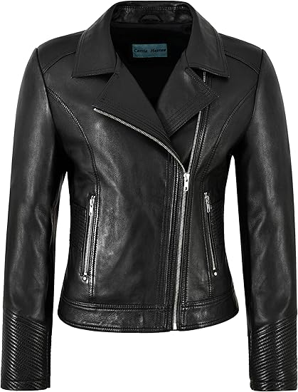 Amazon Co Jp Felpaレディースバイカースタイルジャケットブラックソフトラムスキンキルティングスリーブファッション2225 服 ファッション小物