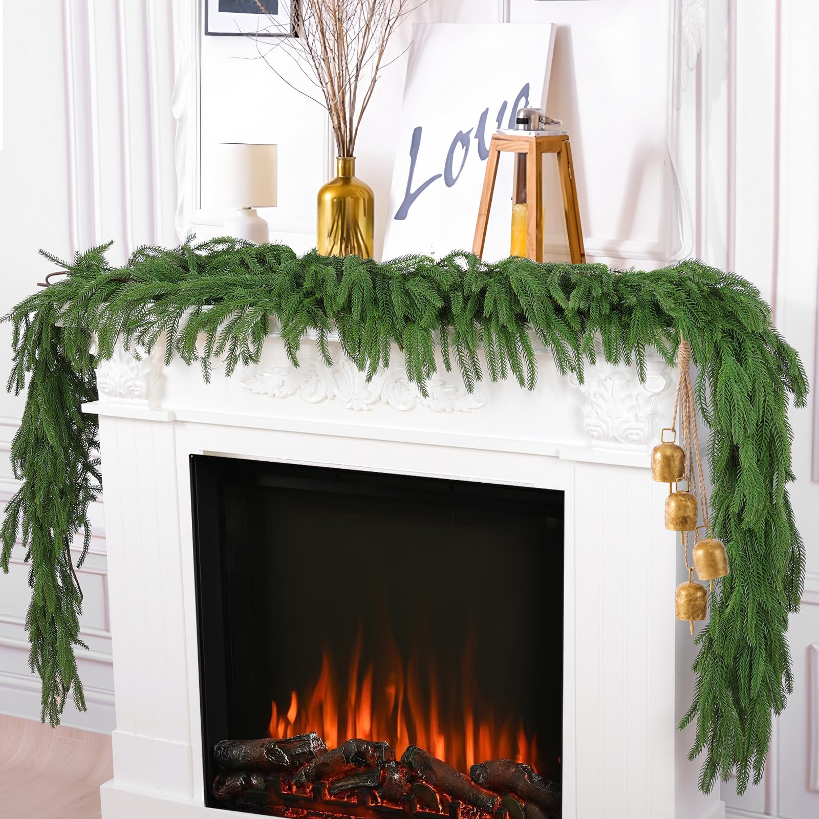 Photo 1 of Hananona 2 Pcs 6 Ft Artificial Norfolk Pine Garlands, Real Touch Winter Pine Garland, Green Artificial Greenery Garland for Table, Mantle, Wall, Indoor, Outdoor Christmas Decorations (2, 6 FT)