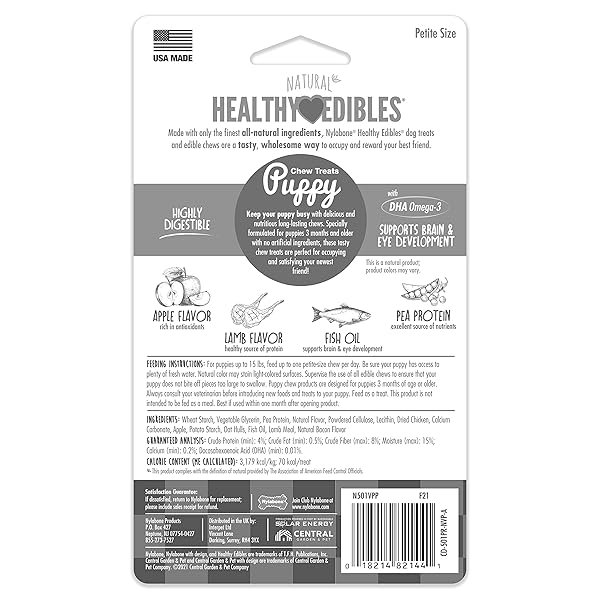 NYLABONE HEALTHY EDIBLES NATURAL PUPPY CHEWS LONG LASTING TREATS FOR PUPPIES, LAMB & APPLE FLAVOR, X-SMALL/PETITE (4 COUNT)