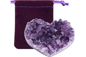 ZHIYUXI Amethyst Crystals and Healing Stones Heart Crystal Gifts for Women Cluster Gems Stones Rocks Gemstones Geodes 1.2-1.6" Raw Purple Room Decor Gifts Protection Crystals Decor Purple Heart Reiki