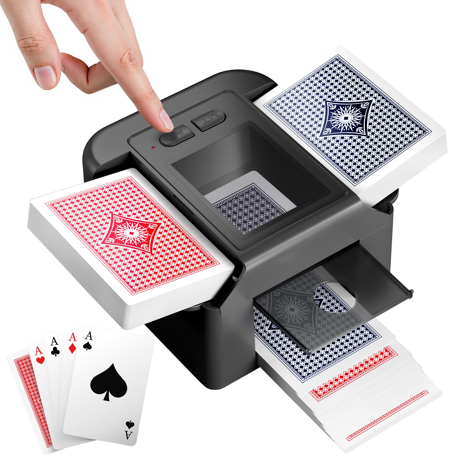 Automatic Card Shuffler for 1–2 Decks, Dual Mode Auto Shuffler for UNO, Poker, Blackjack, Texas Hold’em,Rechargeable Electric Card Shuffling Machine with USB-C,Quiet & Portable for Home,Party,Travel