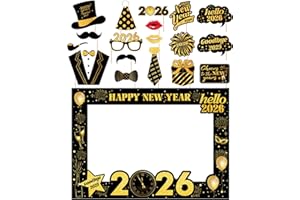 New Years Eve Party Supplies 2026 - Deluxe NYE Photo Booth Props Kit with Giant Glitter Photo Frame, 2026 Glasses (Pack of 20