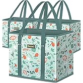 BALEINE 3Pk Reusable Grocery Bags, Foldable Shopping Bags for Groceries with Reinforced Bottom & Handles (Spring Stroll)