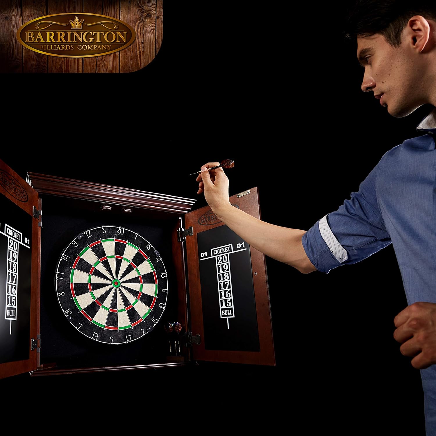 Barrington Bristle Dartboard Cabinet Set: Professional Hanging Classic Sisal Dartboard with Self Healing Bristles and Accessories : Sports & Outdoors