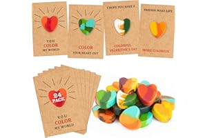 Thigreact Valentines Day Gifts for Kids - 24 Pack Valentines Cards with Heart Shaped Crayons - Valentine Gift Exchange for Boys Girls Toddlers Class Classroom School Party Favors