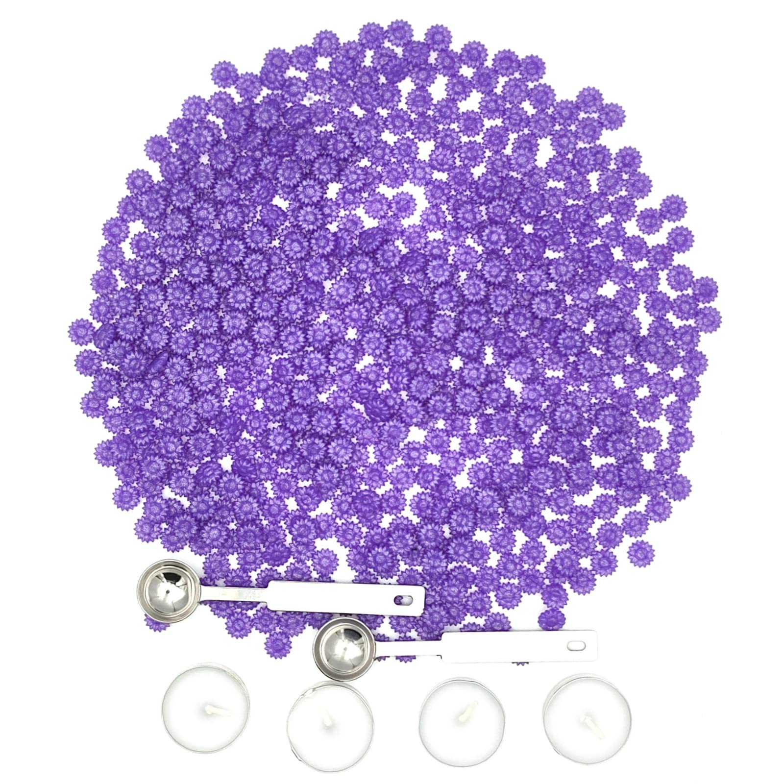 600PCS Sunflower Sealing Wax Beads Kit with 2Pcs Melting Spoons and 4Pcs Tealight Candles for Wax Stamp Letter Sealing Invitation Cards Gift (Purple)