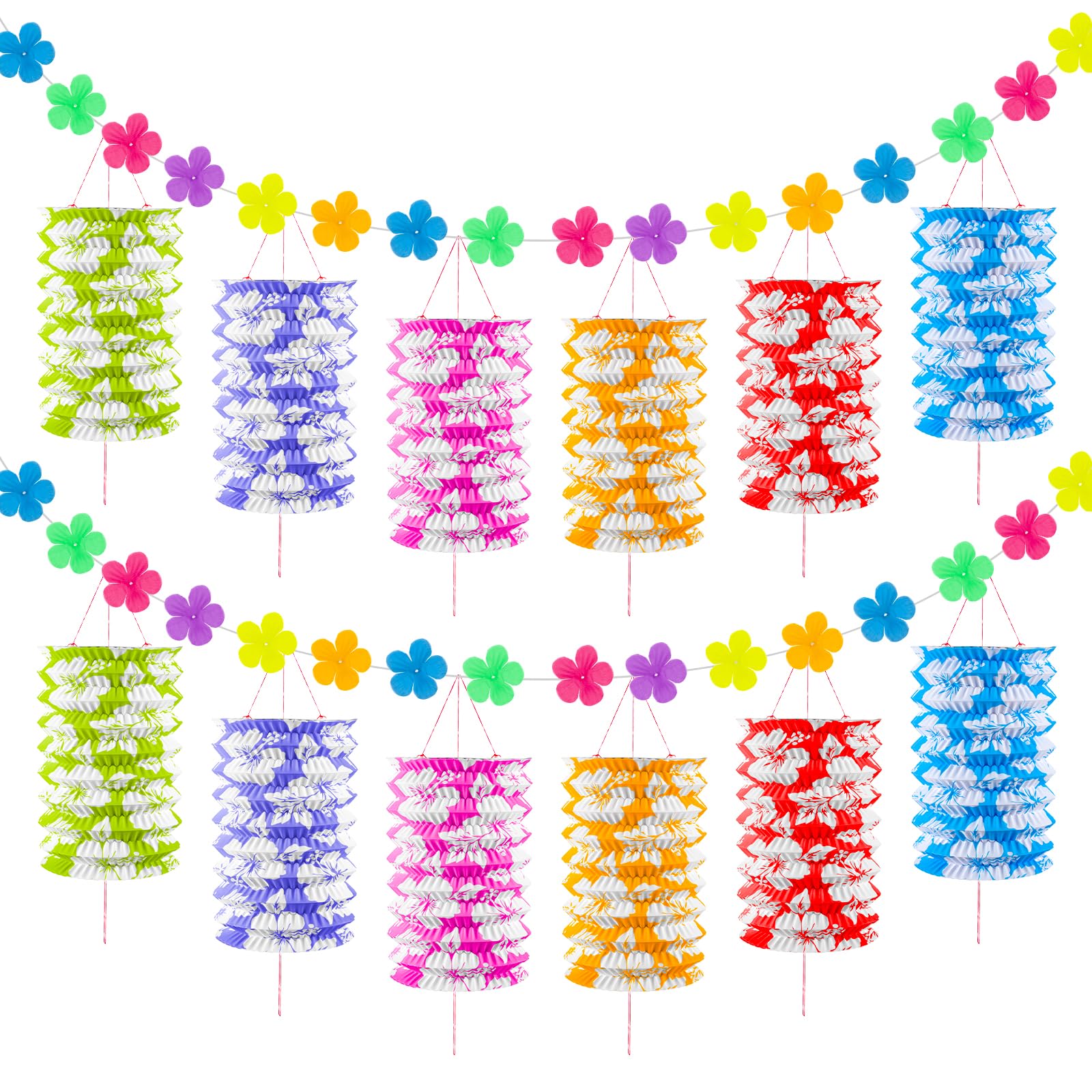 Photo 1 of 2 Pcs Hawaiian Party Decor Set Luau Tropical Hibiscus Garland Tiki Party Decoration 10 Feet Lounge Tropical Flowers and Hibiscus Paper Lantern Hanging for Tiki Hut Lais Hawaii Birthday Parties