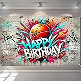 BlissYard Graffiti Basketball Birthday Banner 71x43 Inch Street Art Spray Paint Sports Ball Theme Decor Banner Party Atmosphere Photography Background Indoor and Outdoor Celebration Event Decoration