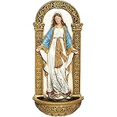 Joseph's Studio by Roman - Our Lady of Grace Holy Water Font, Renaissance Collection, 7.25" H, Resin and Stone, Religious Gift, Decoration, Collection, Durable, Long Lasting, Decorative, Collection