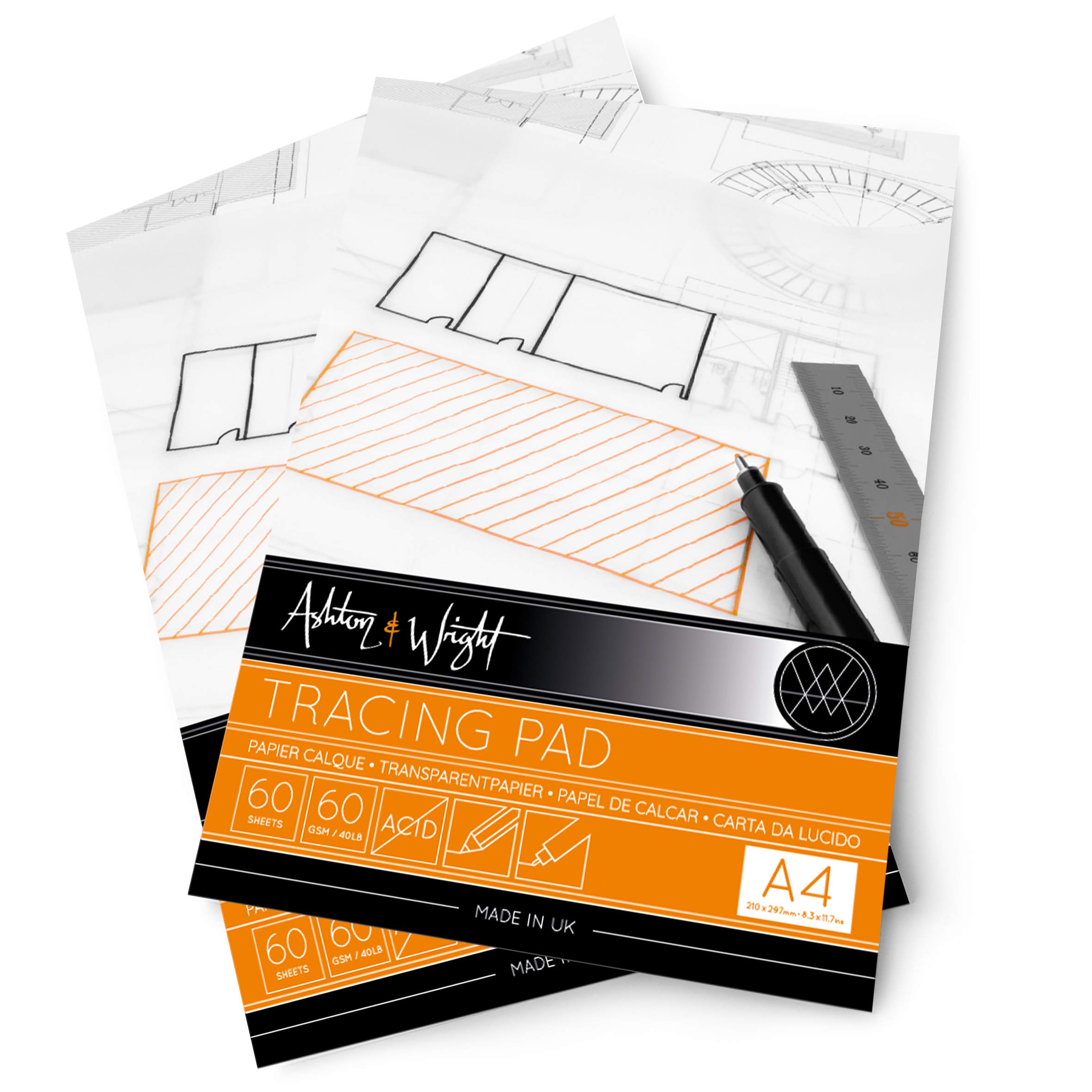 Ashton and Wright - A4 Tracing Pad - 60gsm Paper - 60 Sheets - Pack of 2