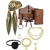 Fourluoo 9 Pcs Pirate Costume Accessories Women Head Scarf Corset Belt Pouch