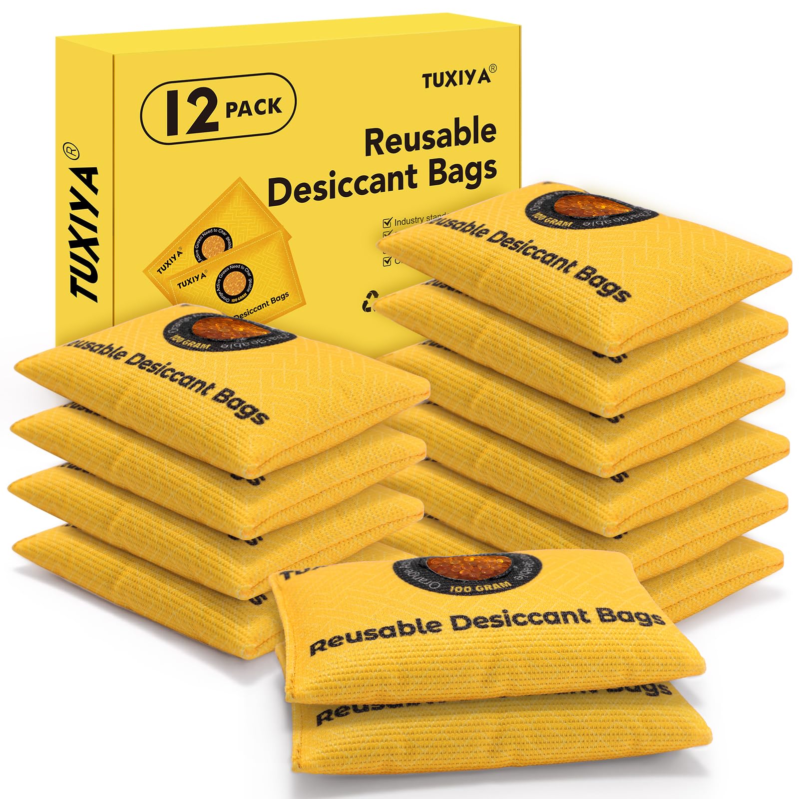 TUXIYA 12Pack(100g Each) Rechargeable Silica Gel Desiccant Packets ...