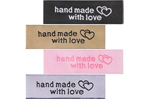 MOZEAT LENS 120PCS Personalized Sewing Labels for Handmade Items Hand Made with Love Sewing Labels Cloth Tags Quilt Labels Personalized Sew on Clothing Labels White, Black, Brown, Pink
