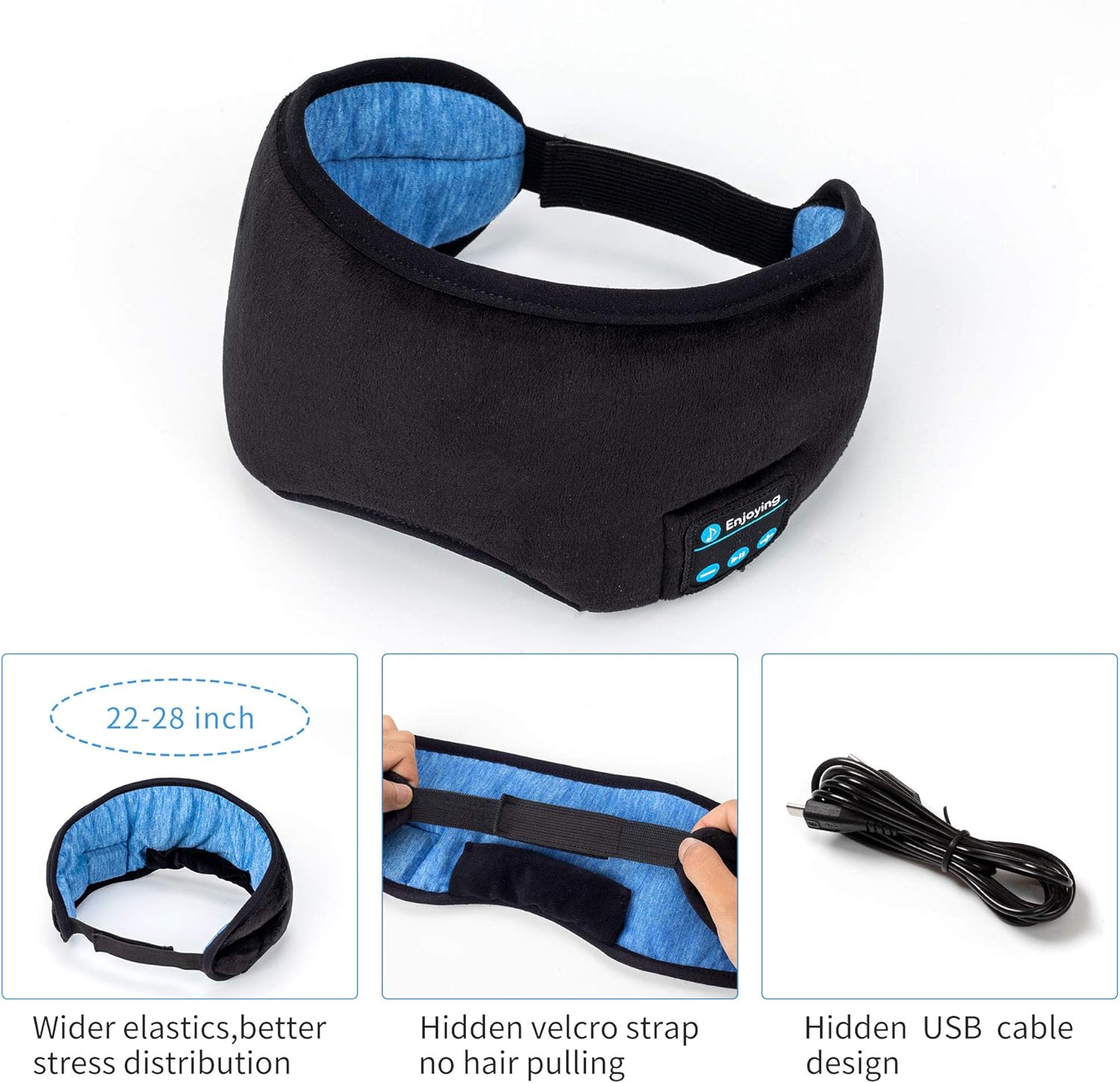 Sleep Headphones Bluetooth Eye Mask, Joseche Wireless Bluetooth 5.0 Headphones Music Travel Sleeping Headphones Handsfree Sleeping Mask with Built-in Speakers Microphone Washable (Black): Home Audio & Theater